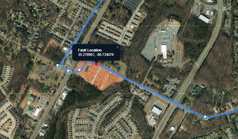 Fiber fault located on satellite map — Charlotte NC